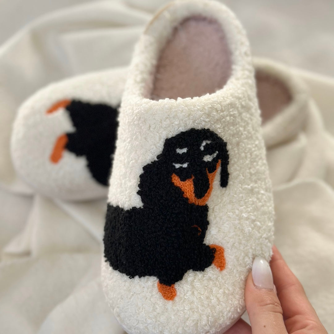 Léna Soft Indoor Cotton Printed Dachshund Mules