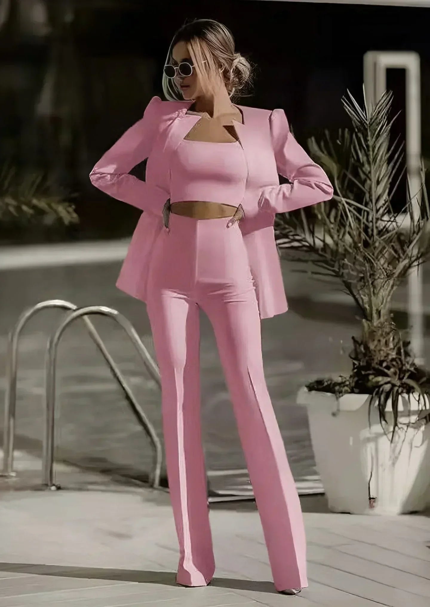 Women's Set - Structured Blazer and Flared Pants