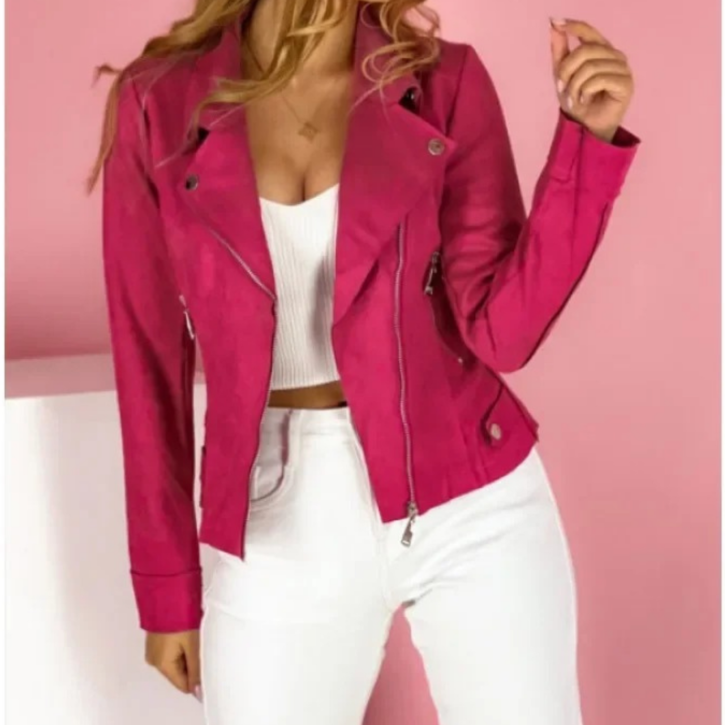 Emma – Elegant faux leather jacket with fold-down collar