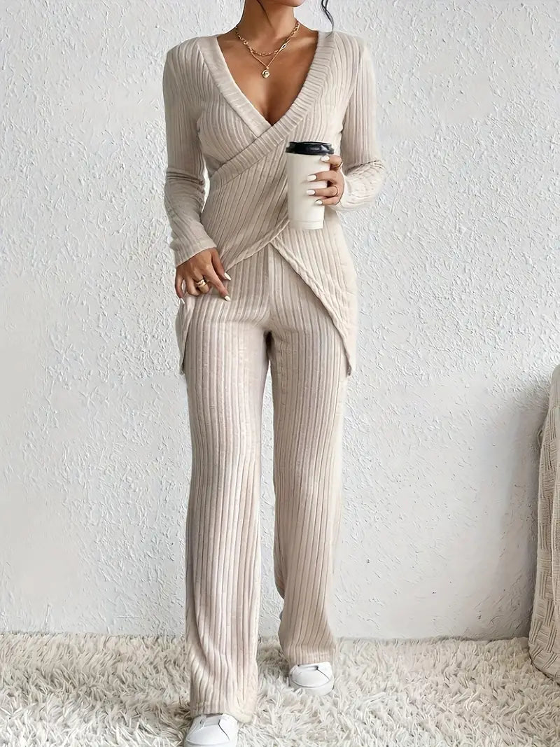 Women's Ribbed Set - Wrap Top & Pants