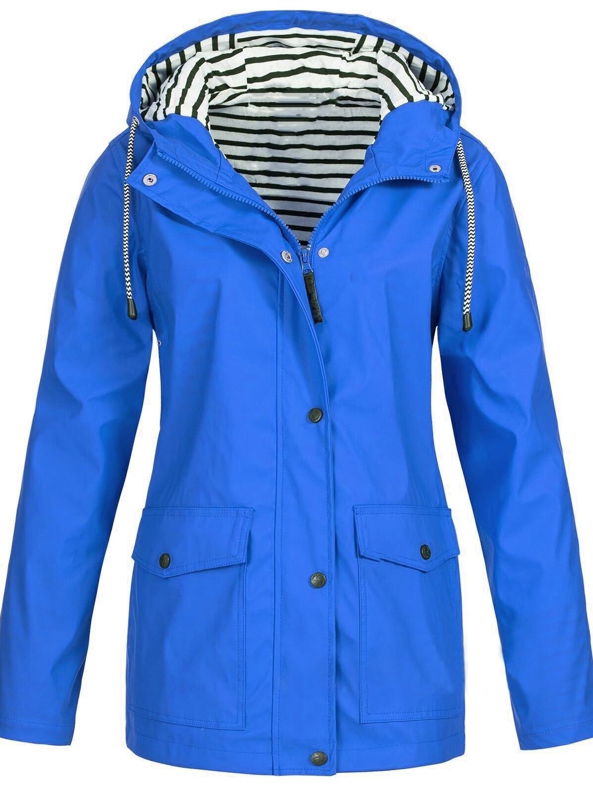 Clara – Elegant waterproof hooded jacket with zipper and snap buttons closure