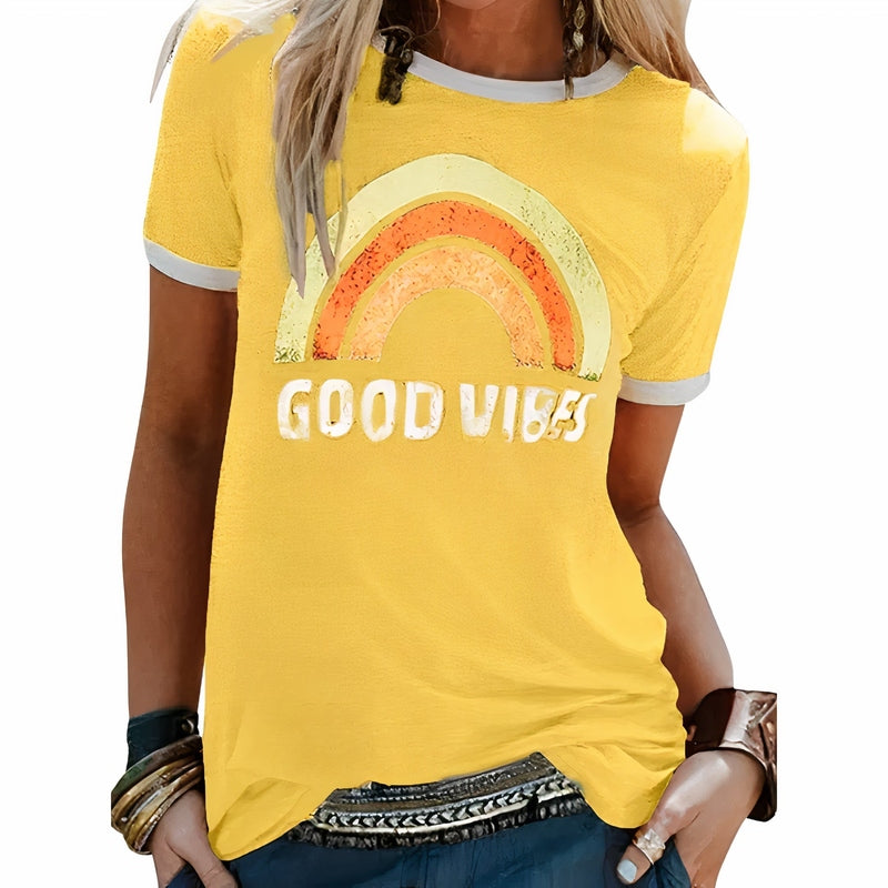 Emma Sweet & Breathable Summer T-shirt with Good Vibes Pattern
