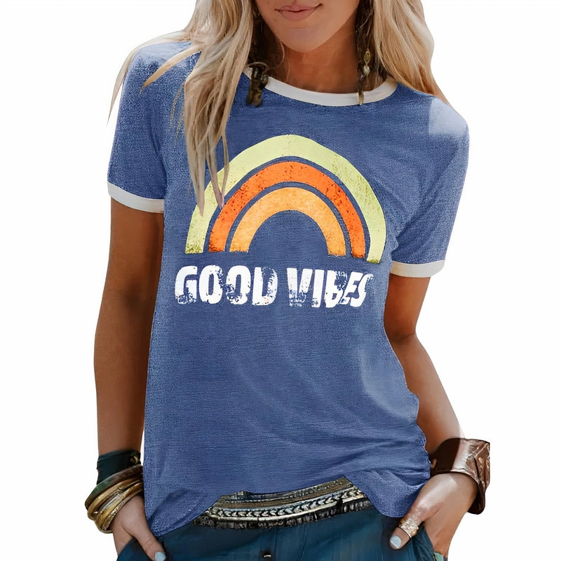 Emma Sweet & Breathable Summer T-shirt with Good Vibes Pattern
