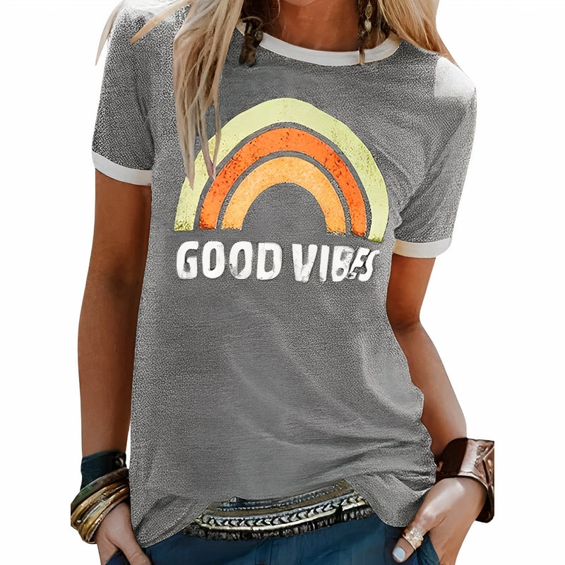 Emma Sweet & Breathable Summer T-shirt with Good Vibes Pattern