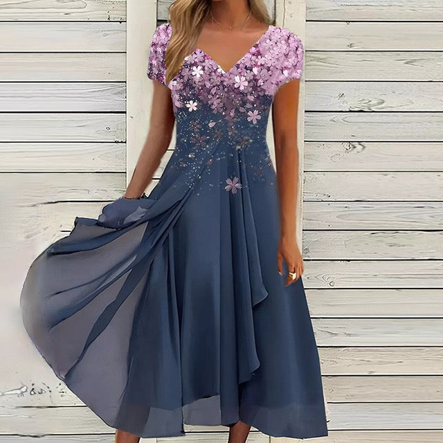 Women's Dress - V-Neck - Short Sleeves