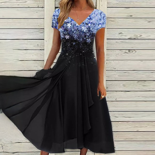 Women's Dress - V-Neck - Short Sleeves