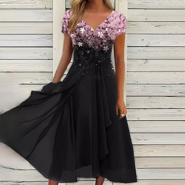 Women's Dress - V-Neck - Short Sleeves