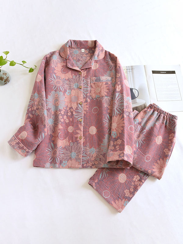 Sophie Elegant Vintage Floral Crepe Pajama Set