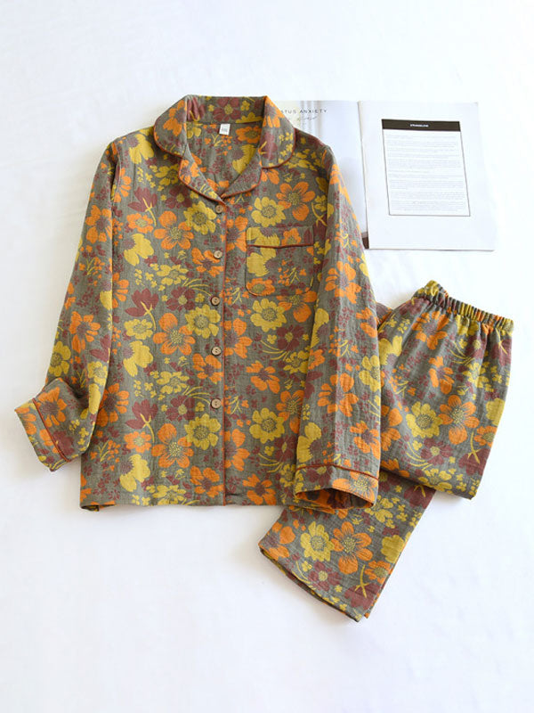 Sophie Elegant Vintage Floral Crepe Pajama Set