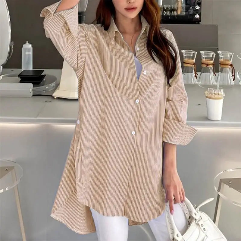 Women's Shirt - Long Sleeve Striped Casual Chic