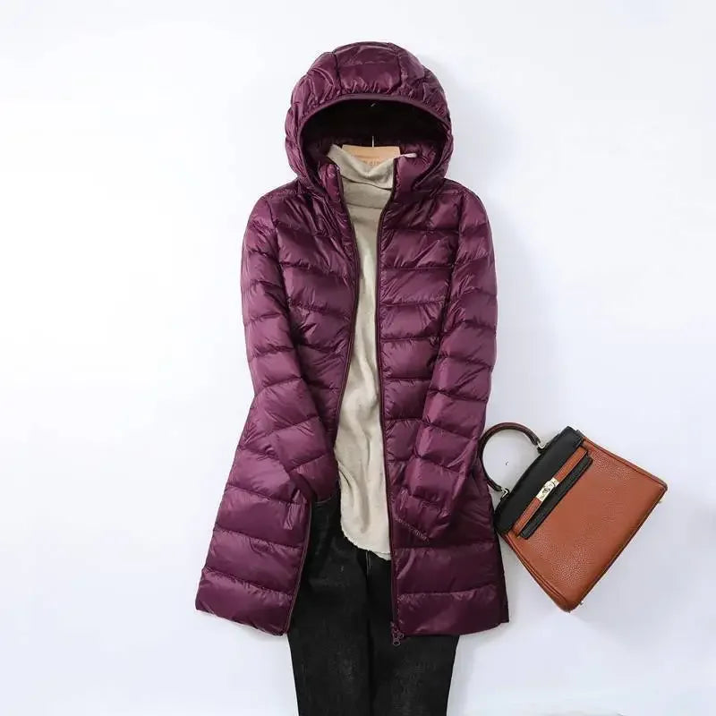 Élise elegant lightweight down jacket with removable hood