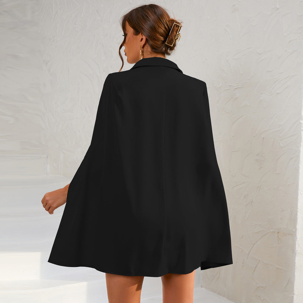 Women's Blazer Dress - Fitted Cut - Double-Breasted with Elegant Cape