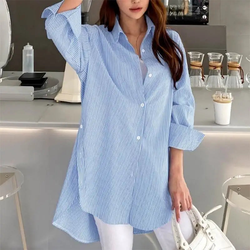 Women's Shirt - Long Sleeve Striped Casual Chic