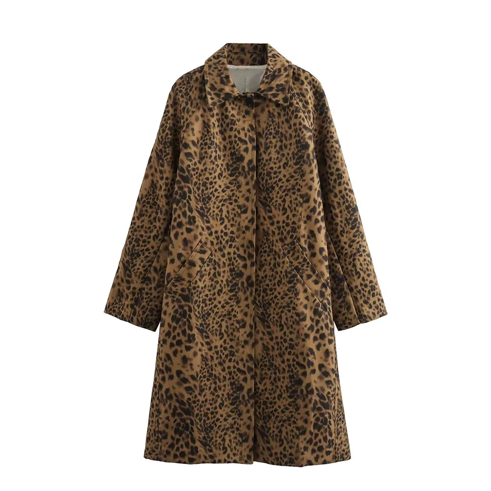 Mid-Length Women's Leopard Print Coat