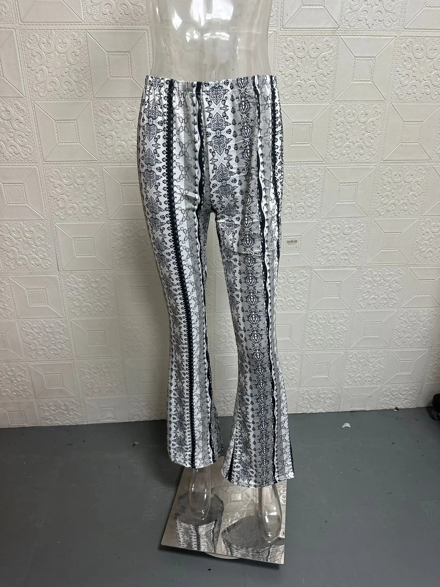 High Waist Flared Pants for Women – Retro Printed Style