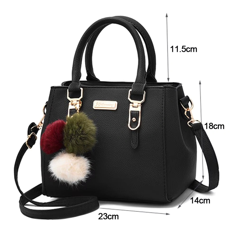 Stylish Leather Handbag with Pendant