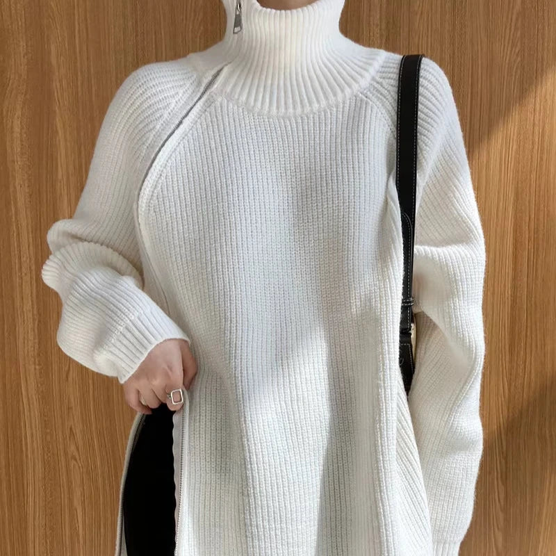 Women's Long Turtleneck Sweater with Zipper