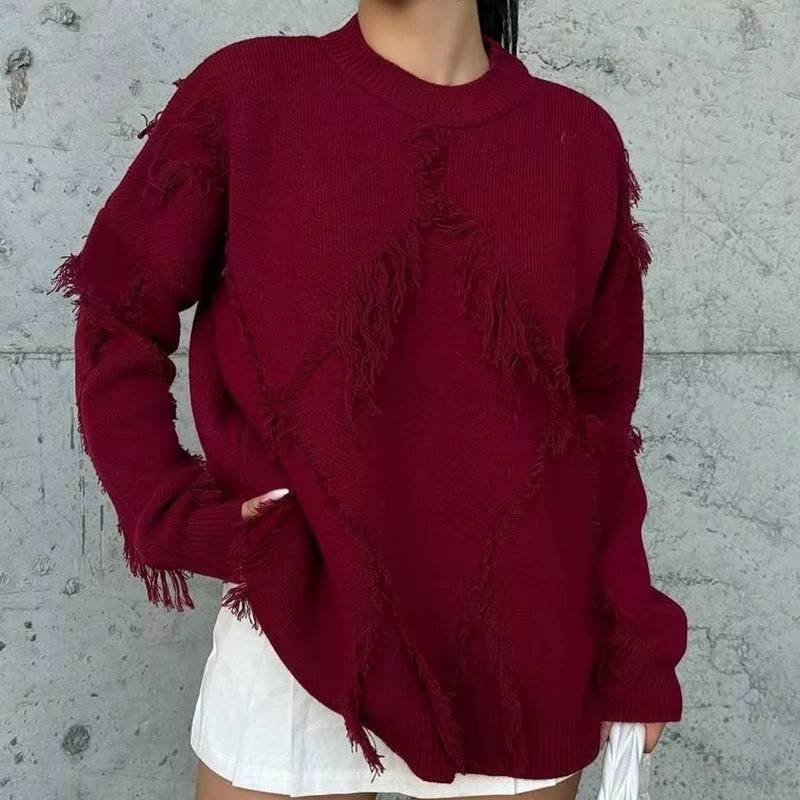 Warm Wool Sweater with Woven Details