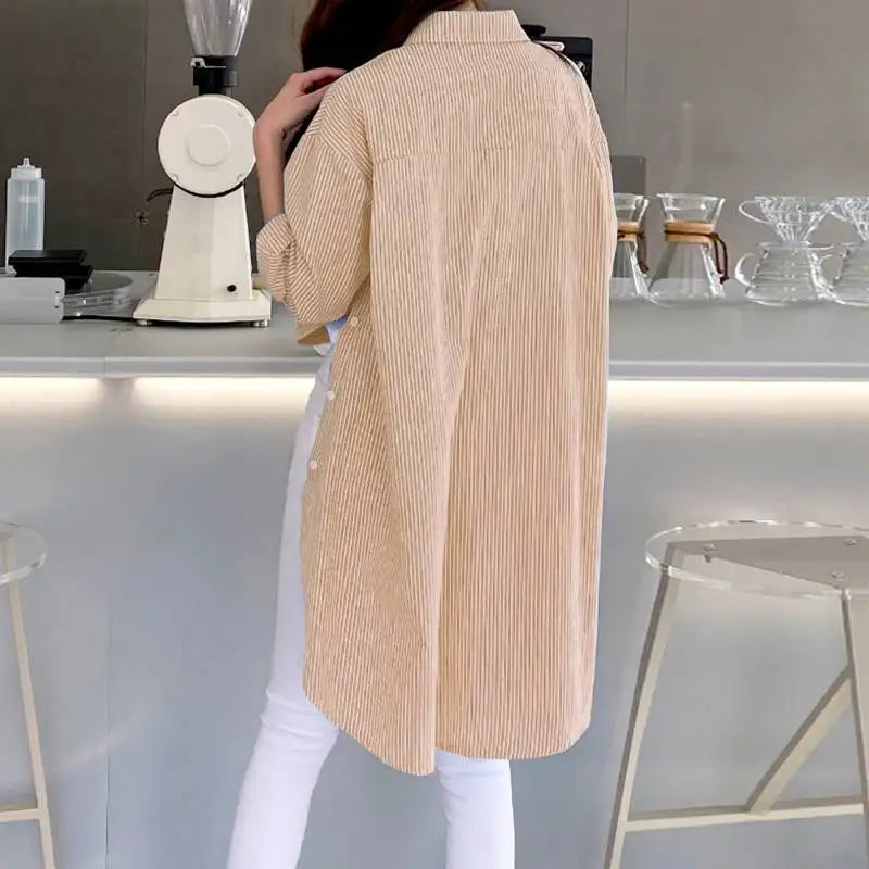 Women's Shirt - Long Sleeve Striped Casual Chic
