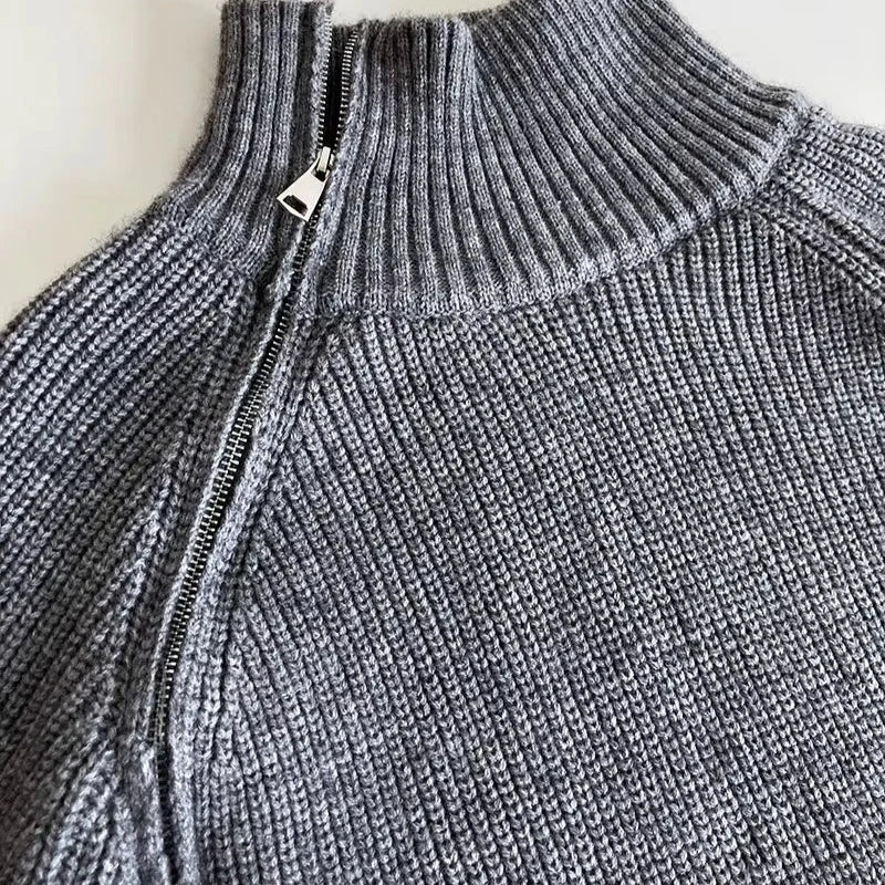Women's Long Turtleneck Sweater with Zipper
