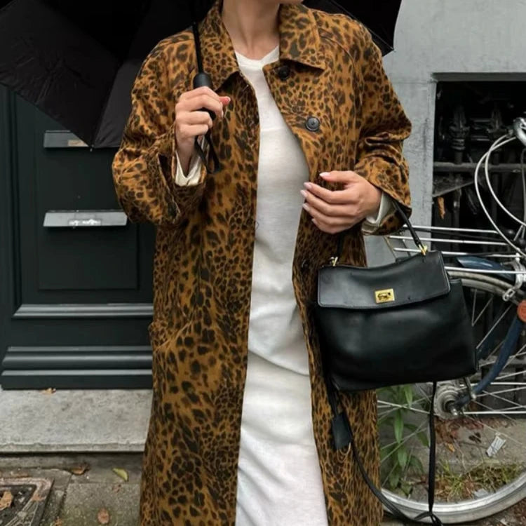 Mid-Length Women's Leopard Print Coat