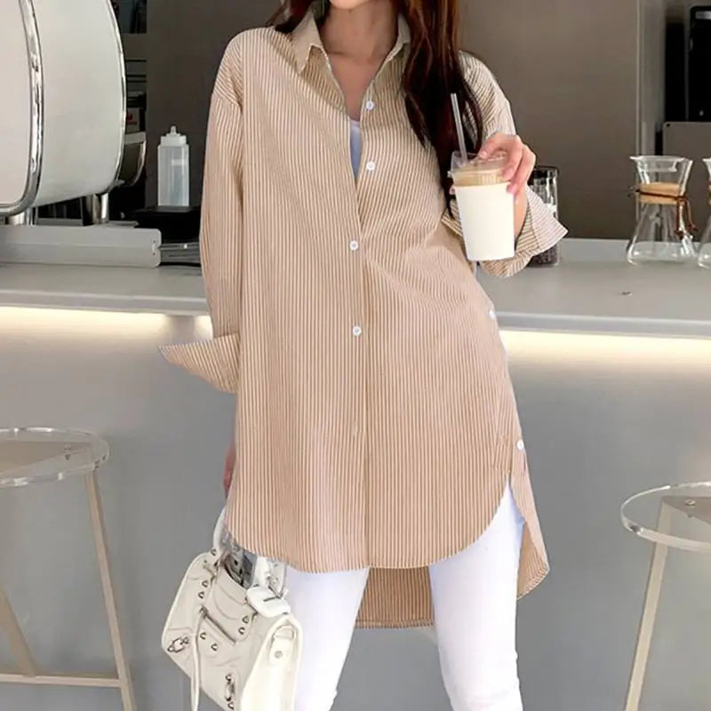 Women's Shirt - Long Sleeve Striped Casual Chic