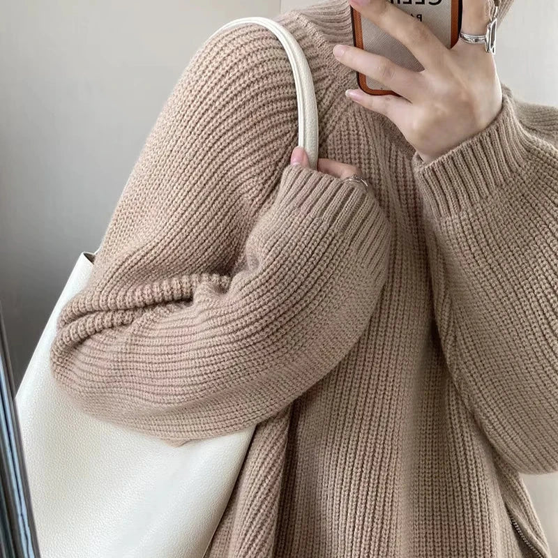 Women's Long Turtleneck Sweater with Zipper