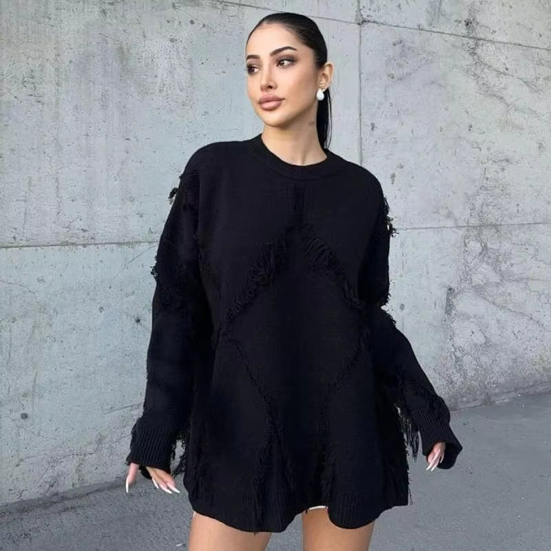 Warm Wool Sweater with Woven Details