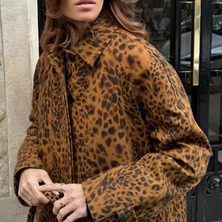 Mid-Length Women's Leopard Print Coat