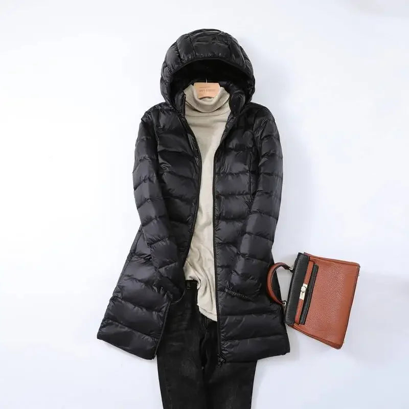 Élise elegant lightweight down jacket with removable hood