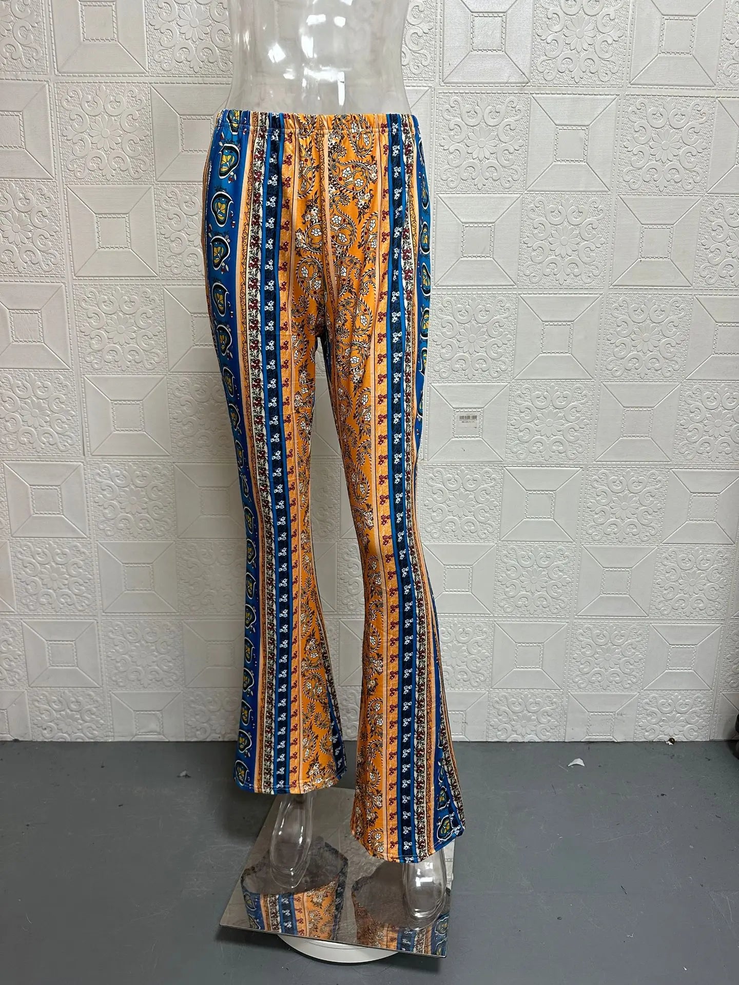 High Waist Flared Pants for Women – Retro Printed Style