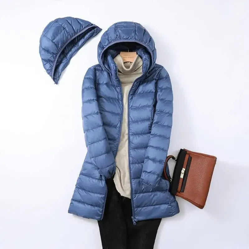 Élise elegant lightweight down jacket with removable hood