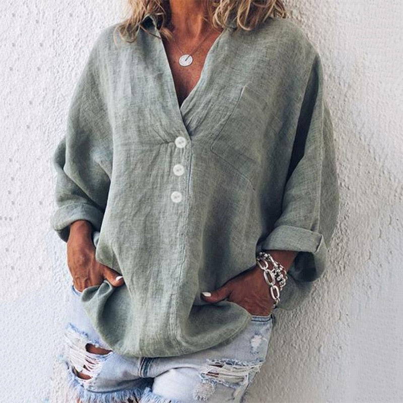 Women's Blouse - Long Sleeves V-Neck
