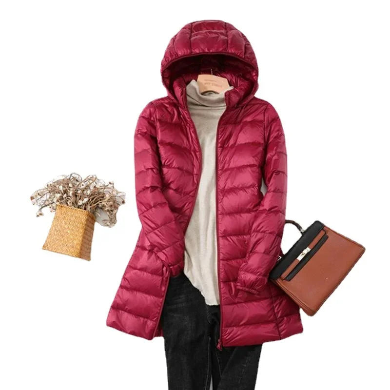 Élise elegant lightweight down jacket with removable hood