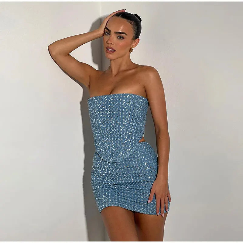 Women's Two-Piece Set - High-Waisted Flared Pants