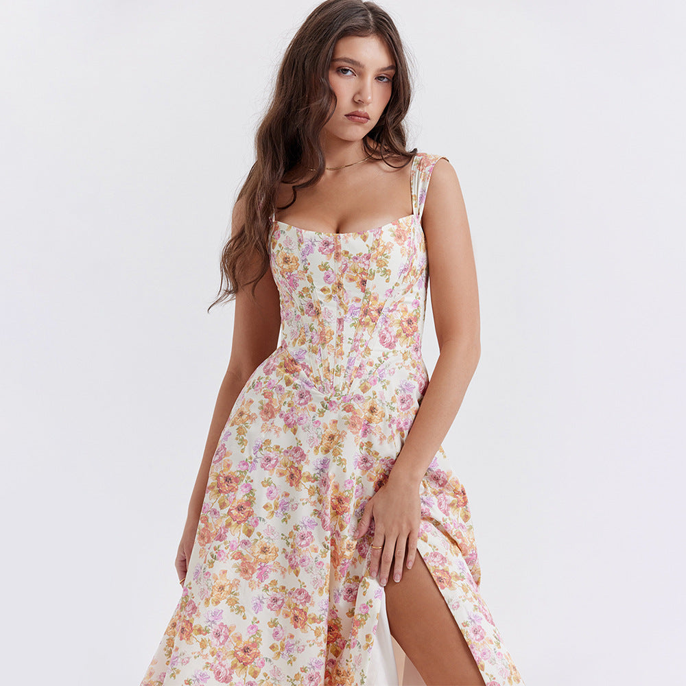 Women's Midi Dress – Fitted Flared Floral
