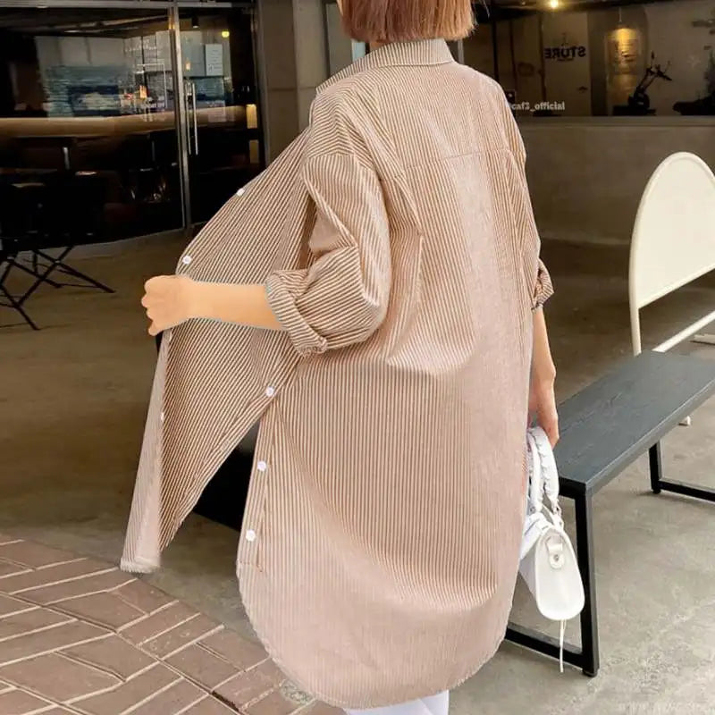 Women's Shirt - Long Sleeve Striped Casual Chic