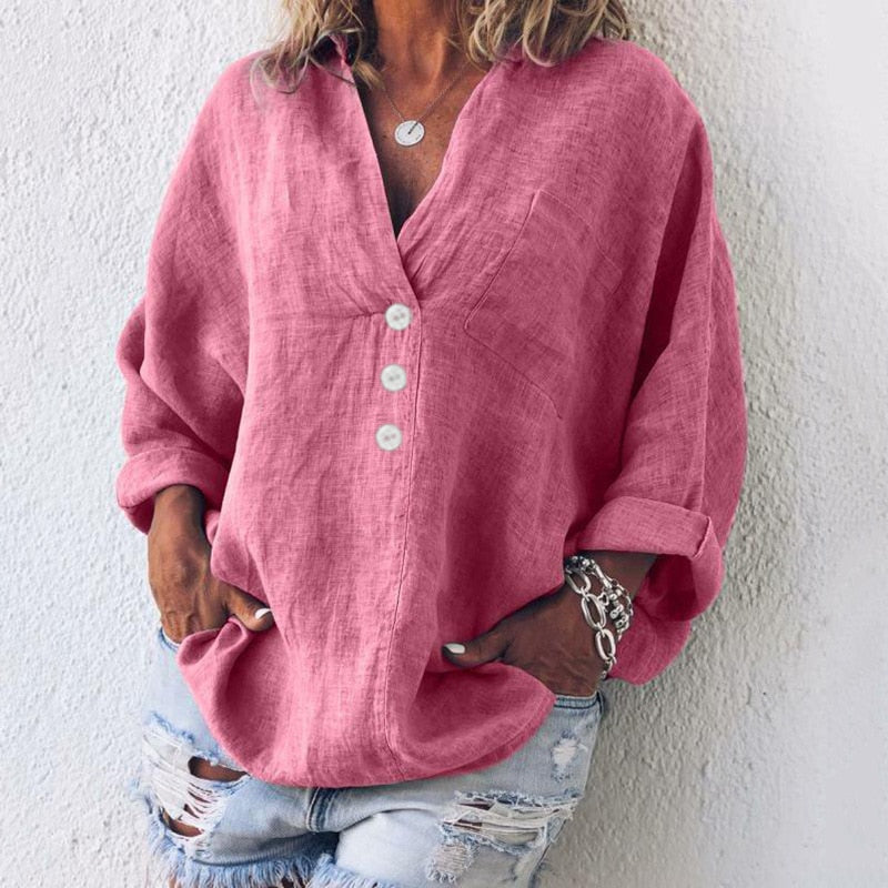Women's Blouse - Long Sleeves V-Neck