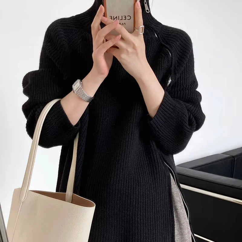 Women's Long Turtleneck Sweater with Zipper