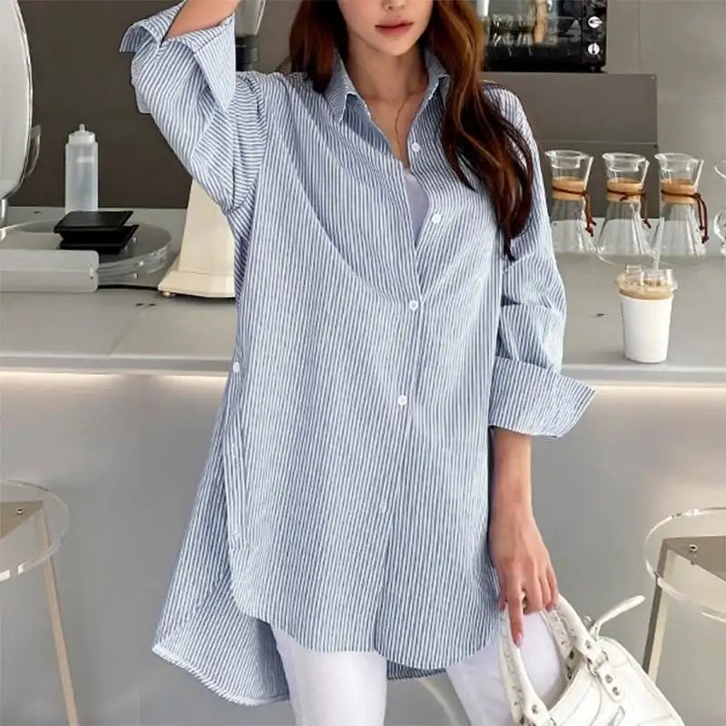 Women's Shirt - Long Sleeve Striped Casual Chic