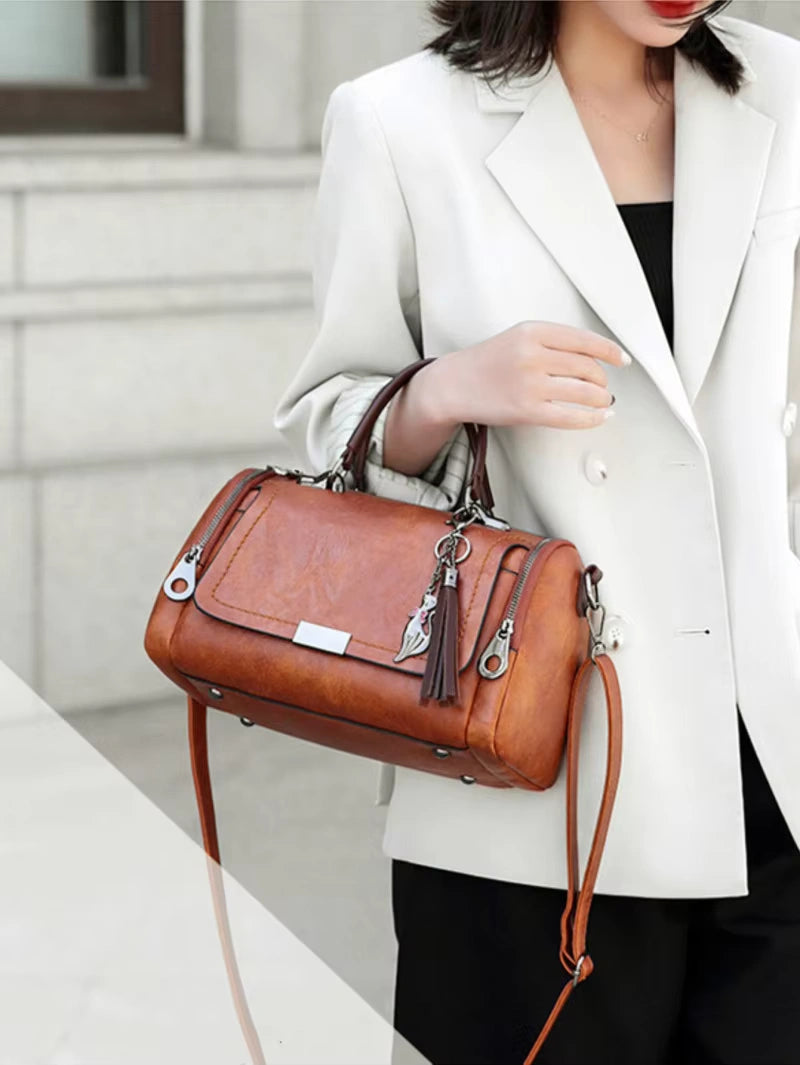 Soft Leather Handbag with Shoulder Strap