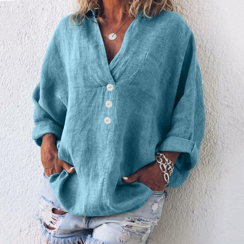 Women's Blouse - Long Sleeves V-Neck