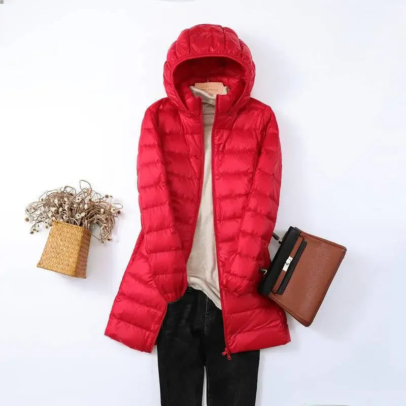 Élise elegant lightweight down jacket with removable hood