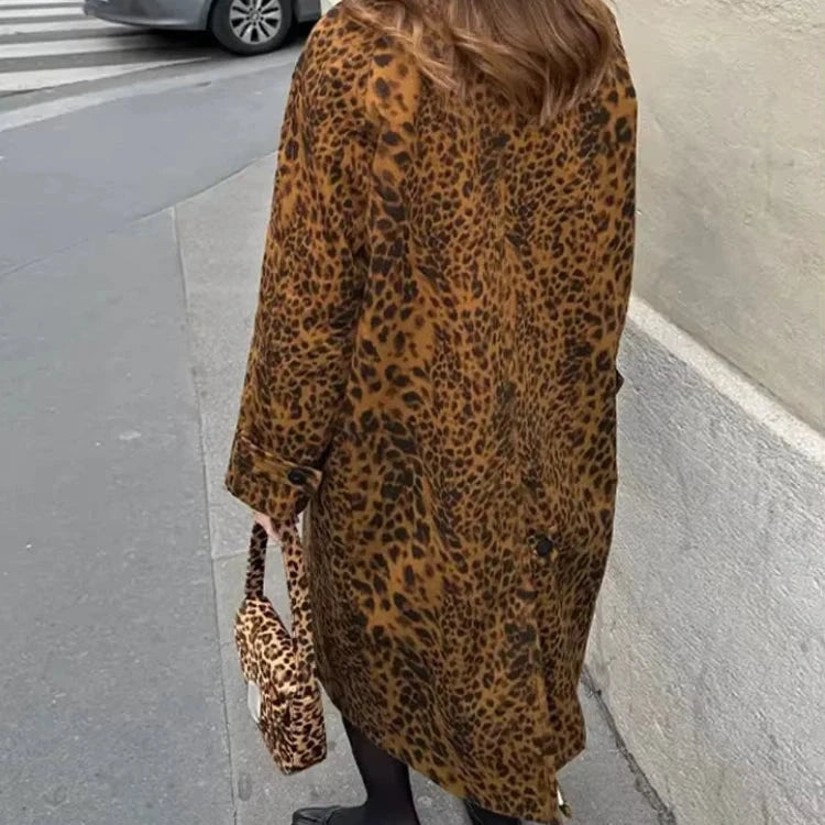 Mid-Length Women's Leopard Print Coat