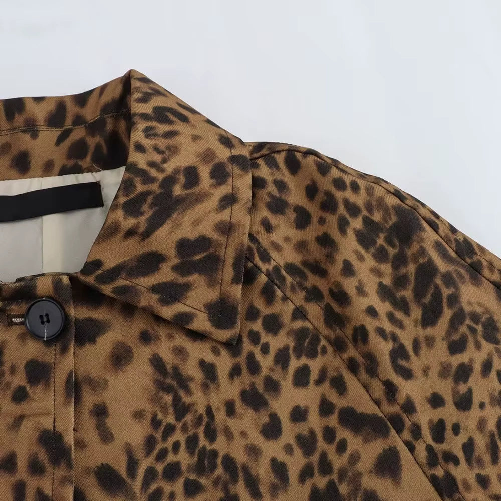 Mid-Length Women's Leopard Print Coat