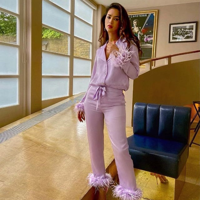 Women's Two-Piece Set - Button-Up Shirt and Pants