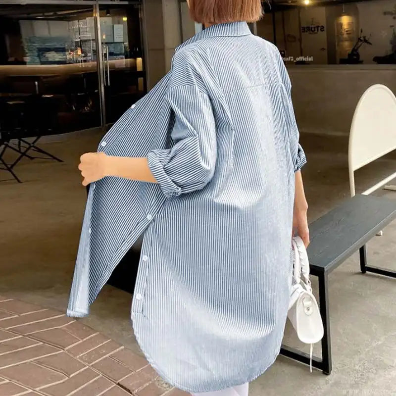 Women's Shirt - Long Sleeve Striped Casual Chic