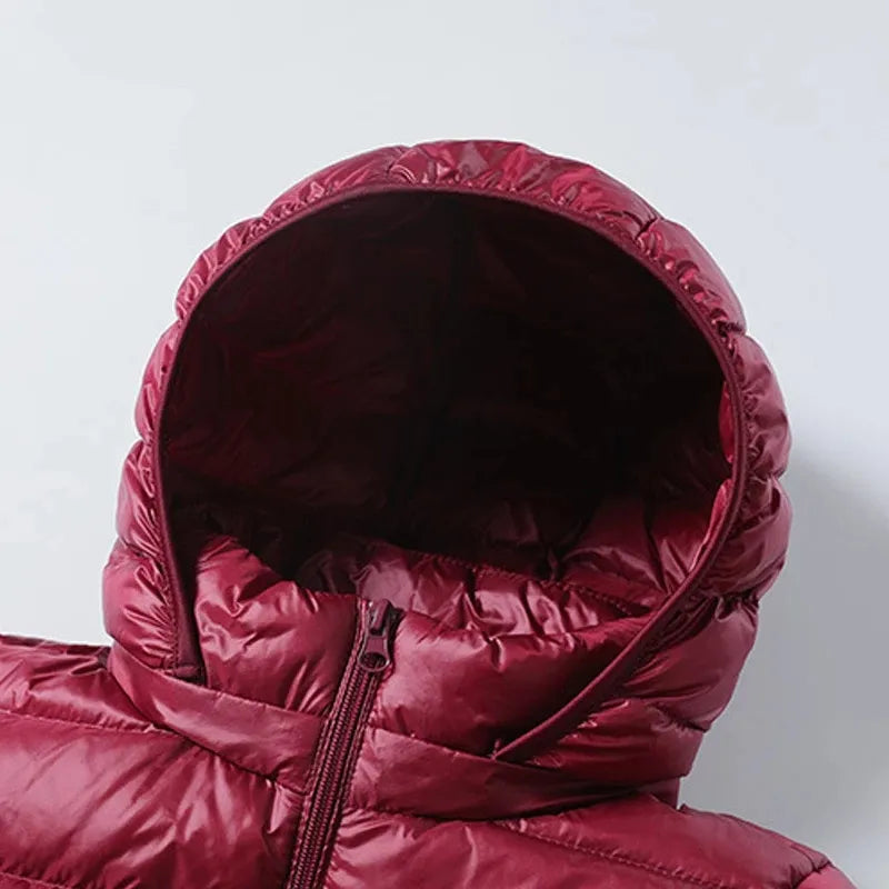 Sophie elegant long down jacket with removable hood