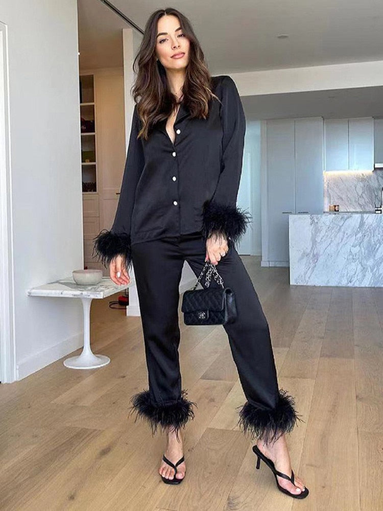 Women's Two-Piece Set - Button-Up Shirt and Pants