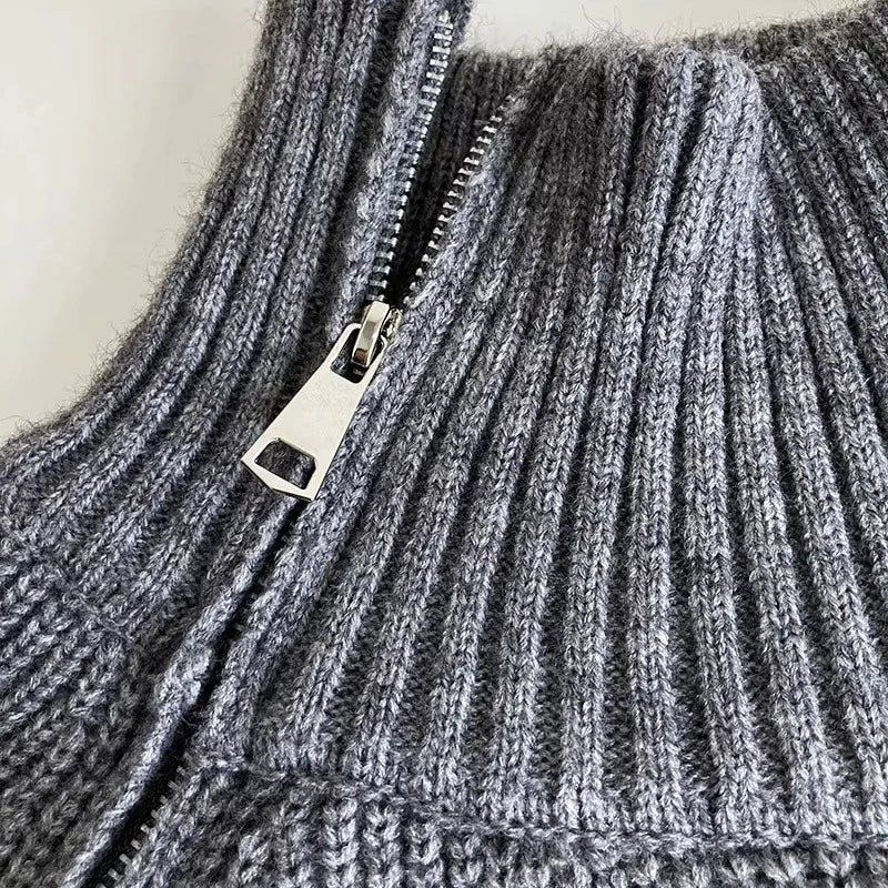 Women's Long Turtleneck Sweater with Zipper